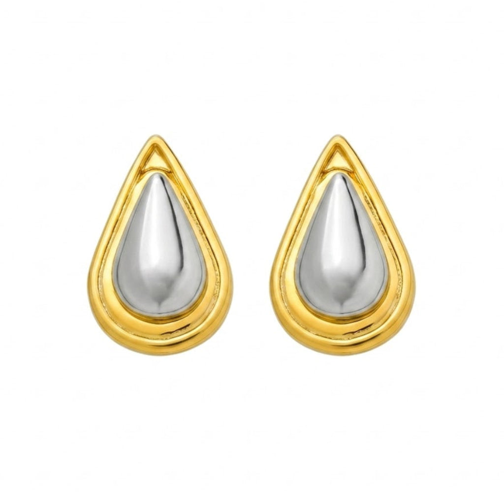 Brinco Dourado e Prateado Formato Gota
