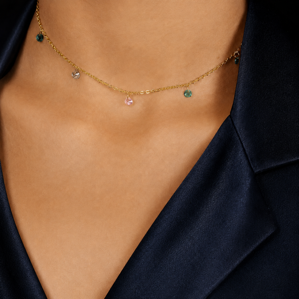 Colar Devi Chocker Pontos de Luz Coloridos