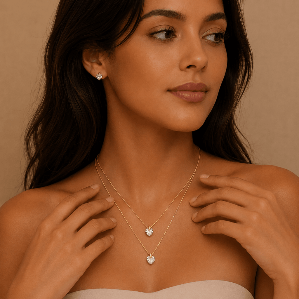 Colar Hélia Duo Coração Cristal