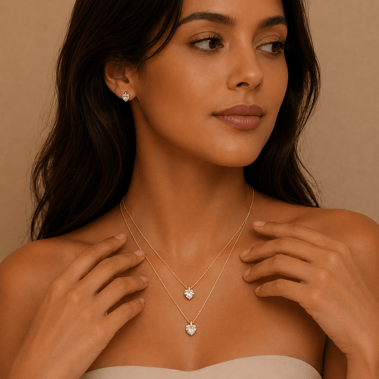 Colar Hélia Duo Coração Cristal