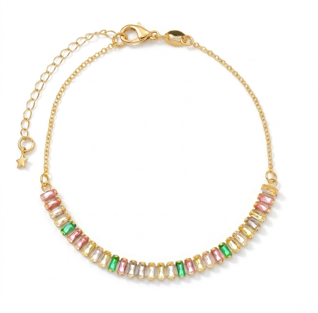 Pulseira Íris Dourada Pedras Coloridas