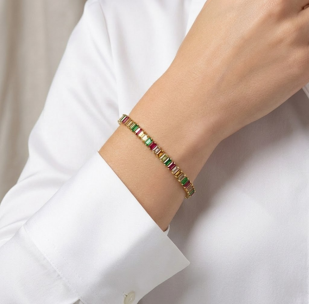 Pulseira Íris Dourada Pedras Coloridas